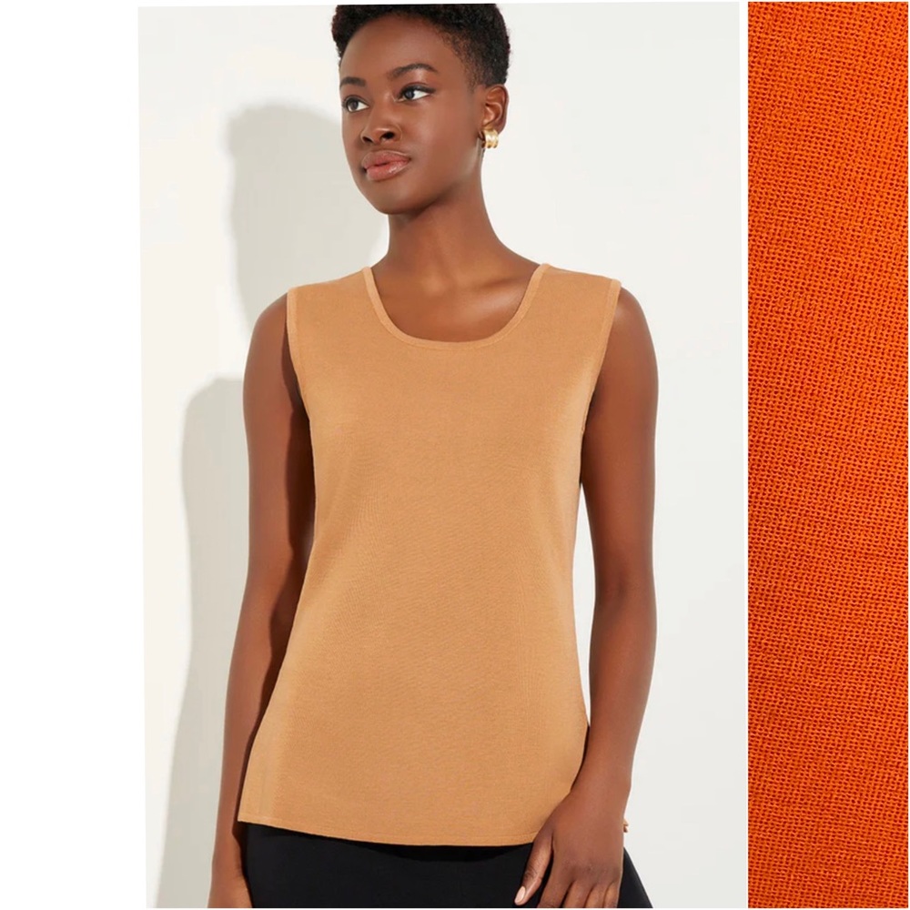 Exclusively Misook Orange Classic Knit Scoop Neck Sleeveless Side Slit Tank Sz S